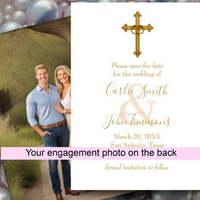 Save the Date Gold Cross Wedding Rings 2 Photo (Creator Uploaded)