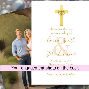 Save the Date Gold Cross Wedding Rings 3 Photo