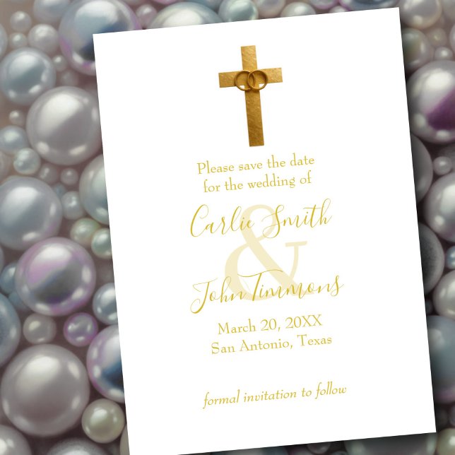 Save the Date Gold Cross with Wedding Rings (Creator Uploaded)