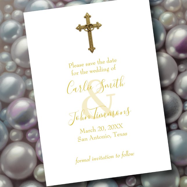 Save the Date Gold Cross with Wedding Rings 4 (Creator Uploaded)
