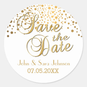 Save the Date   Gold Dots   Personalize Classic Round Sticker