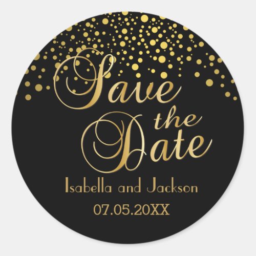 Save the Date  Gold Dots  Personalize Classic Round Sticker