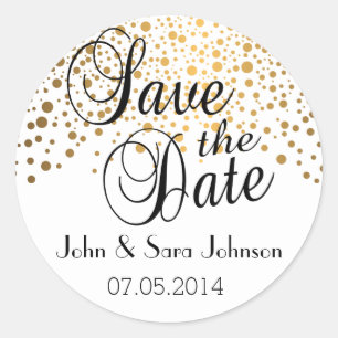 Save the Date Gold Dots Personalize Classic Round Sticker