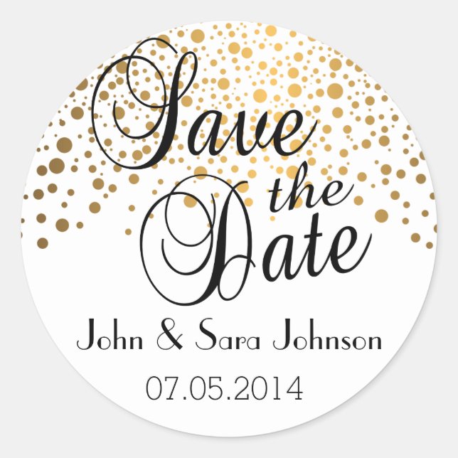 Save the Date | Gold Dots | Personalize Classic Round Sticker (Front)