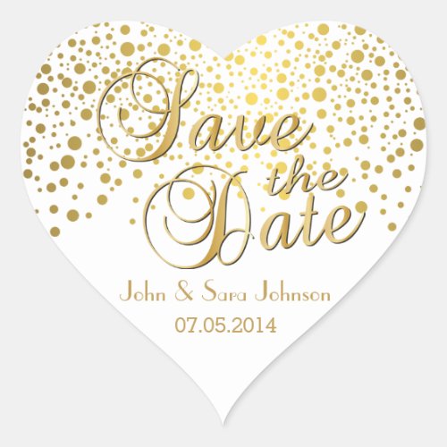 Save the Date  Gold Dots  Personalize Heart Sticker