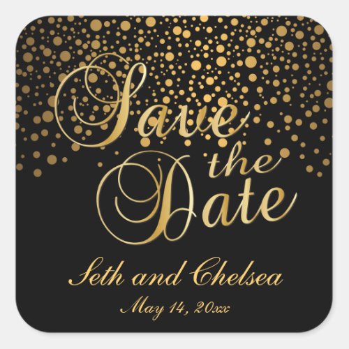 Save the Date Gold Dots  Personalize Square Sticker