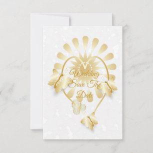 Save The Date Gold Floral Heart Butterflies Invitation