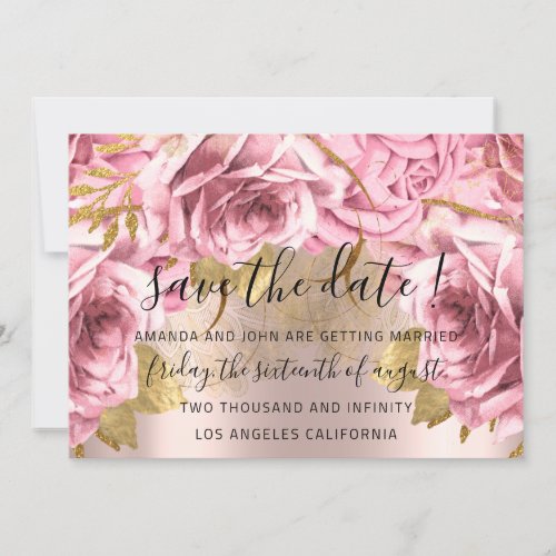 Save The Date Gold Floral Rose Wedding Bridal