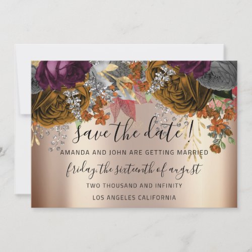 Save The Date Gold Floral Roses Autumn 