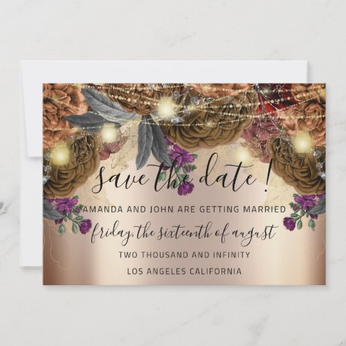 Save The Date Gold Floral Roses Autumn Brown