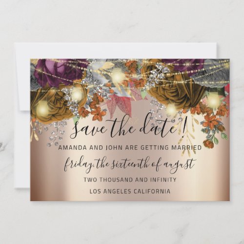 Save The Date Gold Floral Roses Lights 