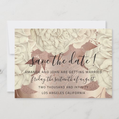 Save The Date Gold Floral Roses Pastel Ivory