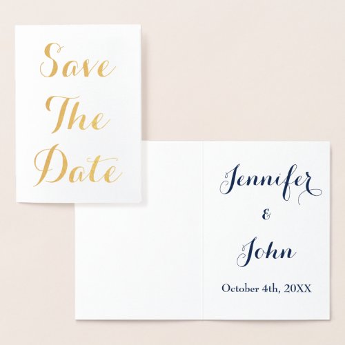 Save The Date Gold Foil Blue White Elegant Foil Card