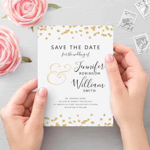 SAVE THE DATE Gold Glitter Confetti Script Wedding Invitation