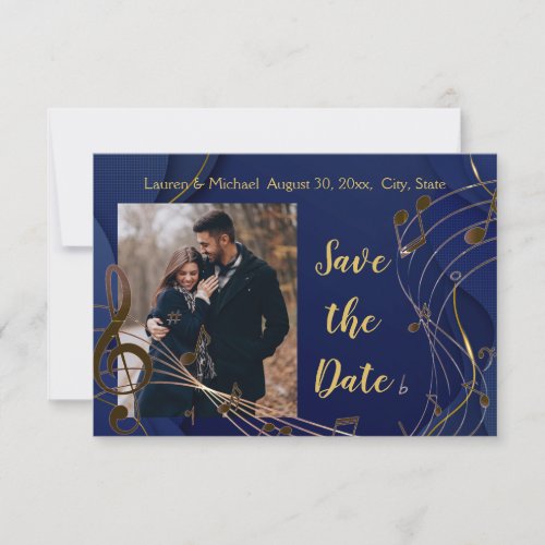 Save the Date Gold Glitter Music Notes Modern Invitation