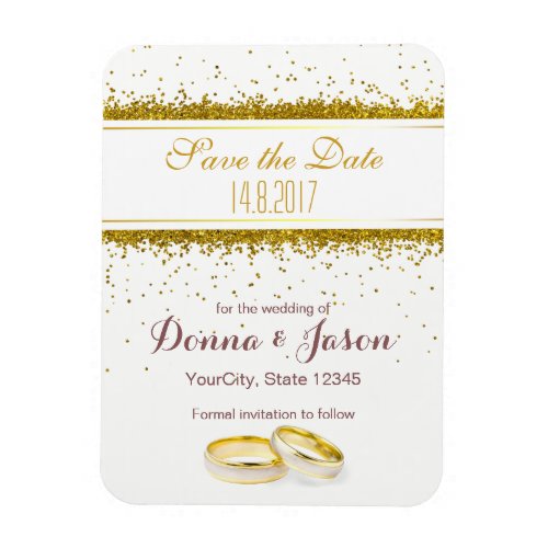 Save the Date Gold Glitter Rings _ Flexible Magnet