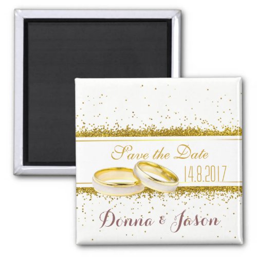 Save the Date Gold Glitter Rings _ Magnet