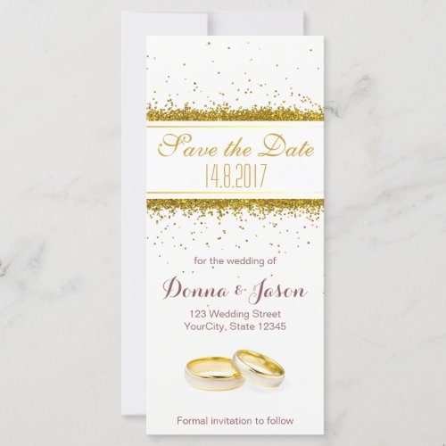 Save the Date Gold Glitter Rings _ Rack Card