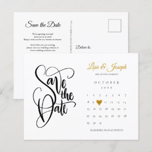 Save the Date Gold Heart Calendar QR Code Announcement Postcard