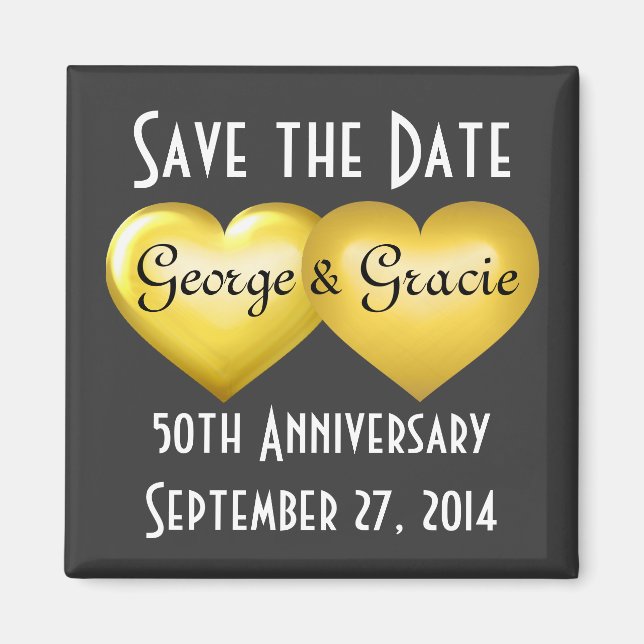 Save the Date Gold Hearts 50th anniversary Magnet (Front)