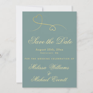 Save the Date - Gold Hearts Emerald Green Wedding