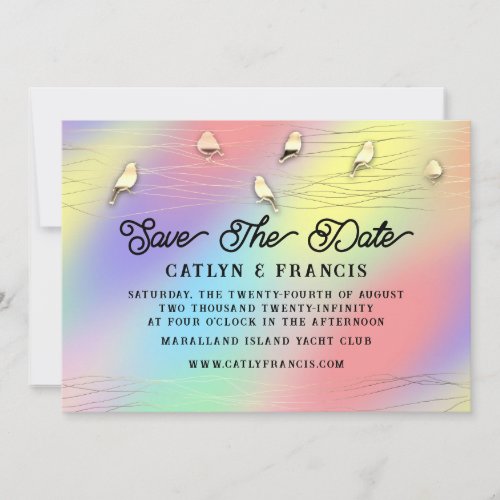 Save The Date Gold Holographic Foto Cottage Bird Invitation
