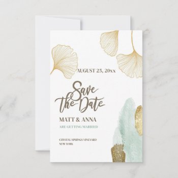 Save The Date Gold Leaves Announcement Card by CottonLamb at Zazzle