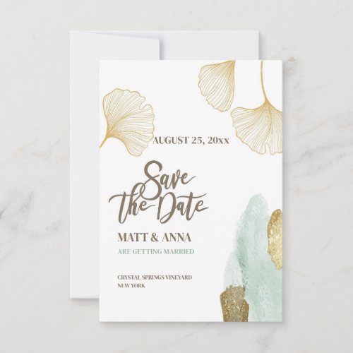 Save the Date Gold Leaves Announcement Card