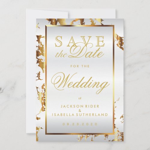 Save the Date Gold Marble and White Satin