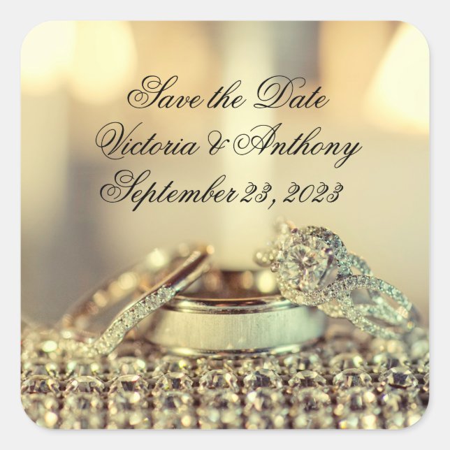 Save the Date Gold Names Date Script  Square Sticker (Front)