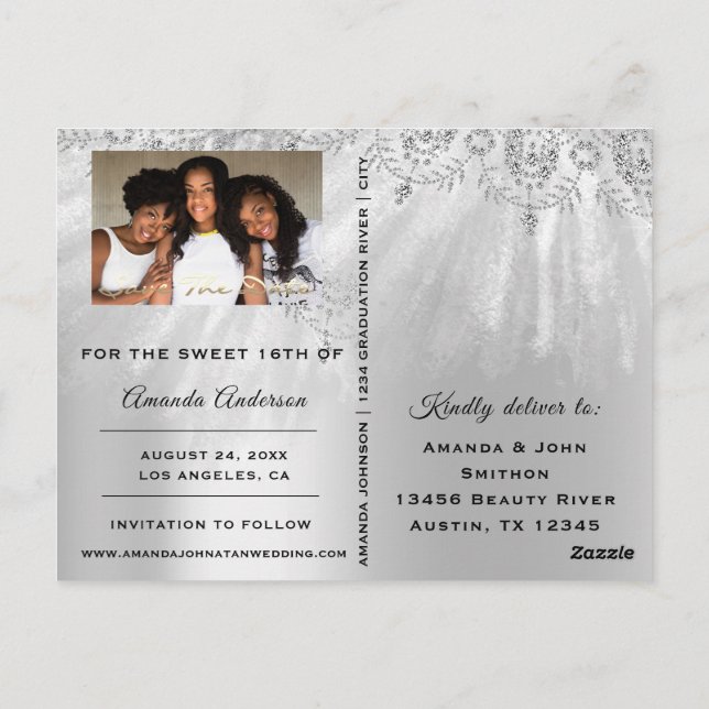 Save The Date Gold Photo Rose Sweet 16th Bridal Postcard (Back)
