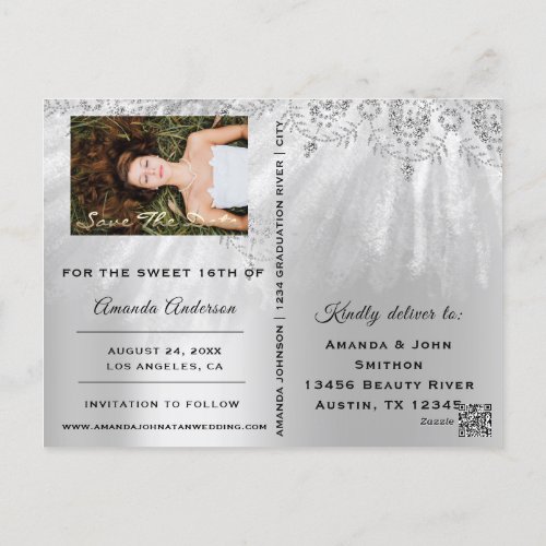 Save The Date Gold Photo Rose Sweet 16th Bridal Postcard