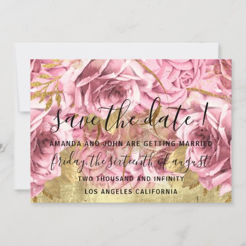 Save The Date Gold Pink Wreath Rose Burgundy 