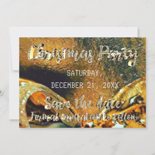 Save The Date Gold Script Ribbon Christmas Party (Front)