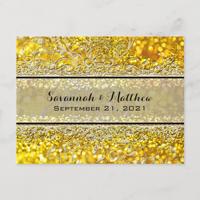 Save The Date Gold Sparkle Announcement Postcard (Front)