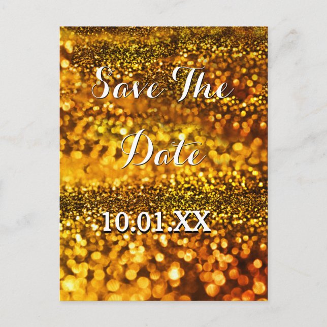 Save The Date Gold Sparkle Announcement Postcard (Front)