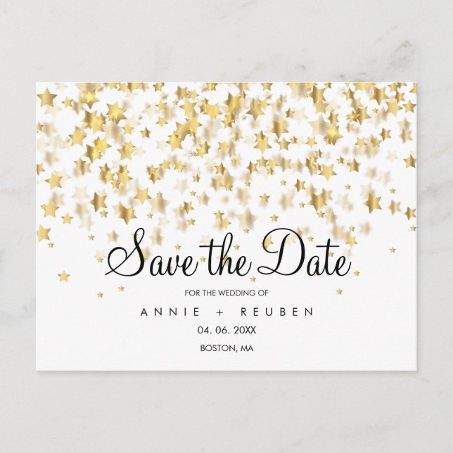 Save the Date Gold Stars Postcard (Front)