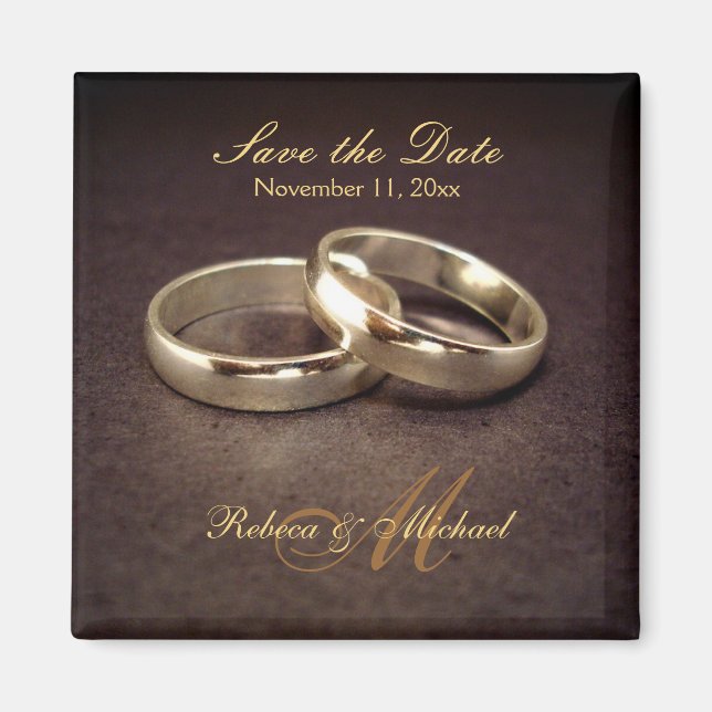 Save the Date - Gold Wedding Band Magnets (Front)