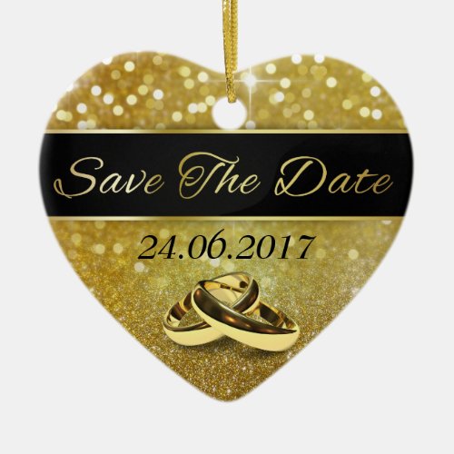 Save the Date Gold Wedding Rings _ Heart Ornament