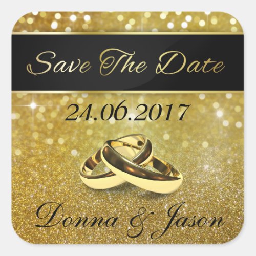 Save the Date Gold Wedding Rings _ Sticker