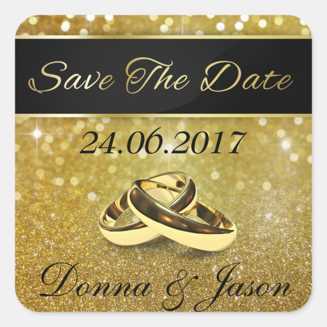 Save the Date Gold Wedding Rings - Sticker (Front)