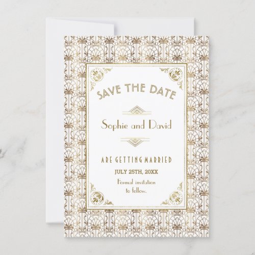 Save The Date  Gold White Roaring 20s Art Deco
