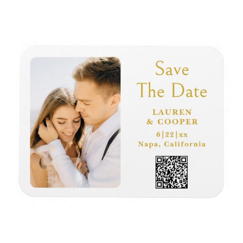 Save The Date Gold White Stylish Modern Wedding Magnet