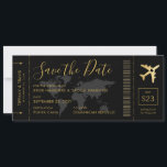 Save the Date Gold World Map Boarding Pass<br><div class="desc">Boarding Pass Plane Ticket Save the Date Invitation Card in chick and elegant black and gold for a modern Destination Wedding featuring a romantic airplane logo and world map background and space on the back for travel and accommodations information for guests to start planning their trip to celebrate your marriage...</div>