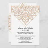Save the Date Golden Damask Pattern Gold Lace (Front/Back)