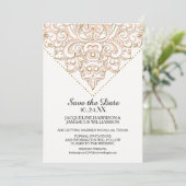 Save the Date Golden Damask Pattern Gold Lace (Standing Front)