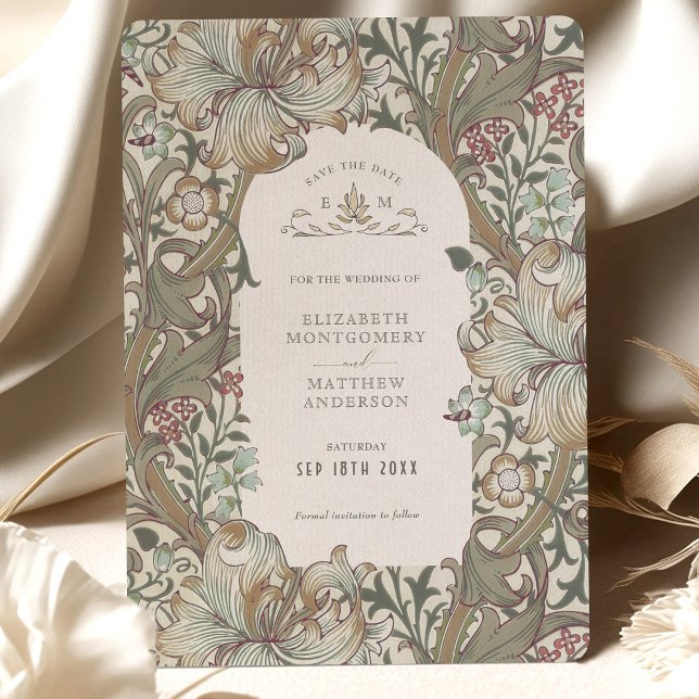 Save the Date Golden Lily Earthy Beige Morris Invitation (Creator Uploaded)
