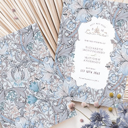 Save the Date Golden Lily Sky Blue William Morris Invitation | Zazzle