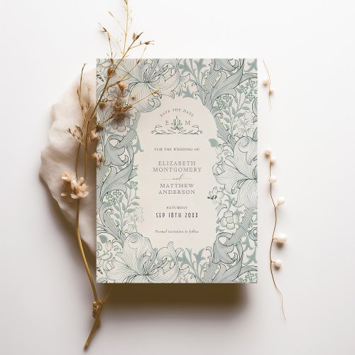 Save the Date Golden Lily Sky Blue William Morris Invitation