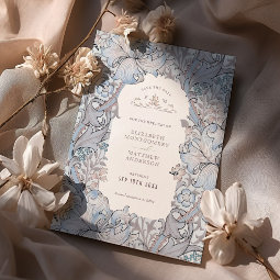 Save the Date Golden Lily Sky Blue William Morris Invitation | Zazzle